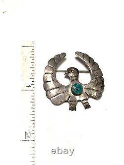 Vintage Native American Green Turquoise Sterling Silver Thunderbird Pin