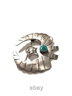 Vintage Native American Green Turquoise Sterling Silver Thunderbird Pin