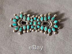 Vintage Native American Handmade Silver Turquoise 3 Manta Pin Brooch