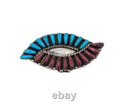 Vintage Native American Hummingbird Turquoise & Coral Stones Pendant Brooch Pin