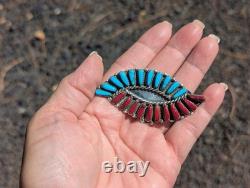 Vintage Native American Hummingbird Turquoise & Coral Stones Pendant Brooch Pin