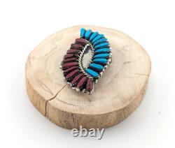 Vintage Native American Hummingbird Turquoise & Coral Stones Pendant Brooch Pin