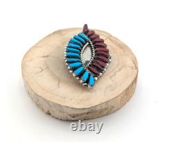 Vintage Native American Hummingbird Turquoise & Coral Stones Pendant Brooch Pin