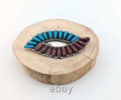 Vintage Native American Hummingbird Turquoise & Coral Stones Pendant Brooch Pin