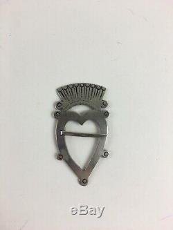 Vintage Native American Indian Fur Trade Silver Heart Pin Brooch Pendant 2 1/2