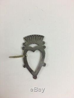 Vintage Native American Indian Fur Trade Silver Heart Pin Brooch Pendant 2 1/2