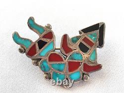 Vintage Native American Indian Sterling Inlaid Turquoise Knifewing Kachina Pin