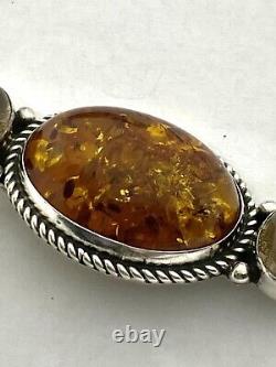 Vintage Native American J. Linkin Sterling Silver Amber Pin Brooch 8.83g 2.1/8