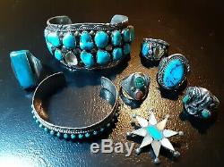 Vintage Native American Jewelry Lot Turquoise Rings Bracelets Pin Outstanding