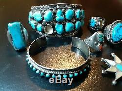 Vintage Native American Jewelry Lot Turquoise Rings Bracelets Pin Outstanding