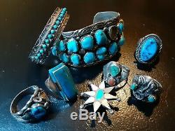 Vintage Native American Jewelry Lot Turquoise Rings Bracelets Pin Outstanding