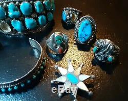 Vintage Native American Jewelry Lot Turquoise Rings Bracelets Pin Outstanding