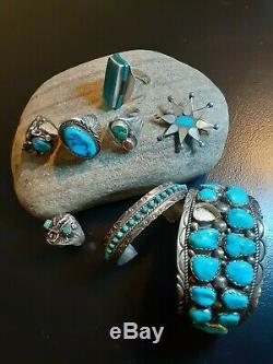 Vintage Native American Jewelry Lot Turquoise Rings Bracelets Pin Outstanding