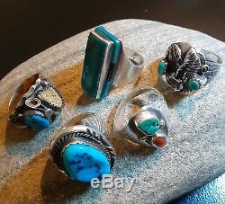 Vintage Native American Jewelry Lot Turquoise Rings Bracelets Pin Outstanding