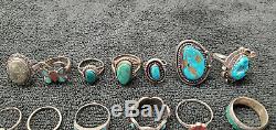 Vintage Native American Jewelry Zuni Inlay Silver Turquoise Ring Tag Pin Lot