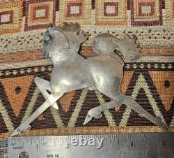 Vintage Native American Large Sterling Silver Turquoise Horse Pin Navajo