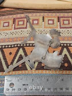 Vintage Native American Large Sterling Silver Turquoise Horse Pin Navajo