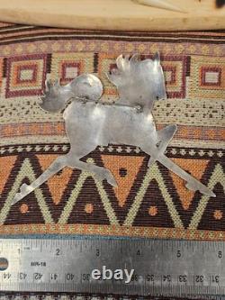 Vintage Native American Large Sterling Silver Turquoise Horse Pin Navajo