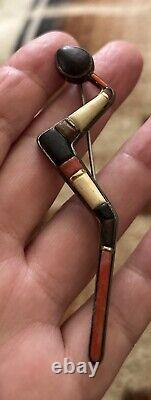 Vintage Native American Navajo Coral Wood Bone Snake Lapel Pin Brooch Unisex