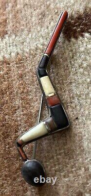 Vintage Native American Navajo Coral Wood Bone Snake Lapel Pin Brooch Unisex