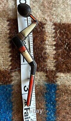 Vintage Native American Navajo Coral Wood Bone Snake Lapel Pin Brooch Unisex