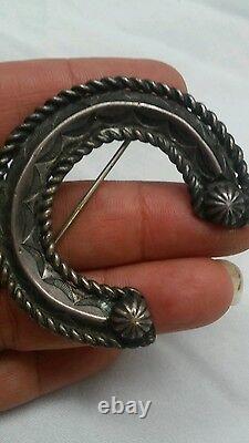 Vintage Native American Navajo Fred Harvey Era sterling stamp pin brooch