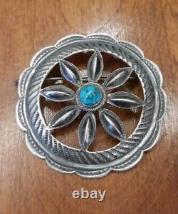 Vintage Native American Navajo Pin Sterling Silver Turquoise Hat Pin Old Pawn