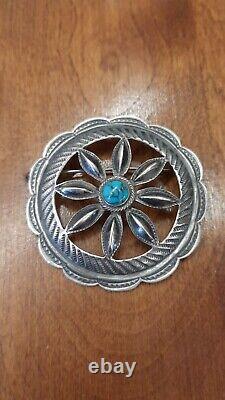 Vintage Native American Navajo Pin Sterling Silver Turquoise Hat Pin Old Pawn