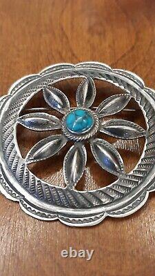 Vintage Native American Navajo Pin Sterling Silver Turquoise Hat Pin Old Pawn