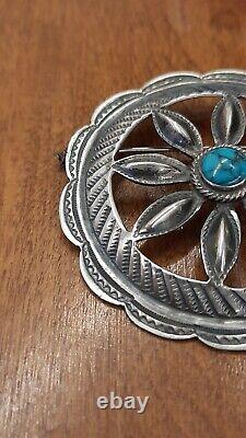 Vintage Native American Navajo Pin Sterling Silver Turquoise Hat Pin Old Pawn