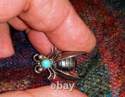 Vintage Native American Navajo Silver Turquoise Beetle with Original Pin