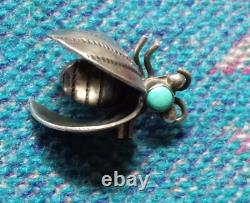 Vintage Native American Navajo Silver Turquoise Beetle with Original Pin