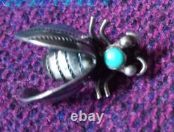 Vintage Native American Navajo Silver Turquoise Beetle with Original Pin