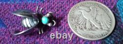 Vintage Native American Navajo Silver Turquoise Beetle with Original Pin