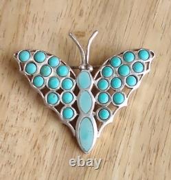 Vintage Native American Navajo Sleeping Beauty Turquoise Butterfly Pin Sterling