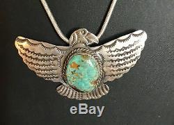Vintage Native American Navajo Sterling Eagle Turquoise Pin Pendant Cleveland AC