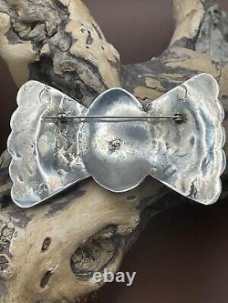 Vintage Native American Navajo Sterling Silver Bow Tie Coral Pin 41g