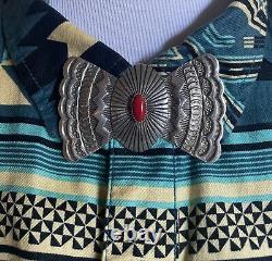 Vintage Native American Navajo Sterling Silver Bow Tie Coral Pin 41g