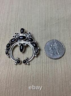 Vintage Native American Navajo Sterling Silver Onyx Naja Pin Brooch Pendant