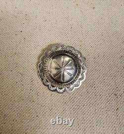 Vintage Native American Navajo Sterling Silver Round Concho Brooch Pin