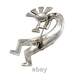 Vintage Native American Navajo Sterling Silver & Turquoise Kokopelli Brooch Pin