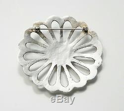 Vintage Native American Navajo Sterling Silver and Coral Sandcast Flower Pin