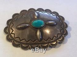 Vintage Native American Navajo Sterling Silver and Turquoise Concho Pin Brooch