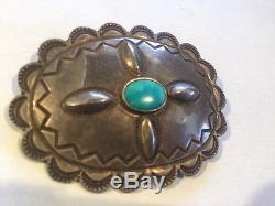 Vintage Native American Navajo Sterling Silver and Turquoise Concho Pin Brooch