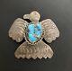 Vintage Native American Navajo Sterling Thunderbird Eagle Turquoise Pin Ajc