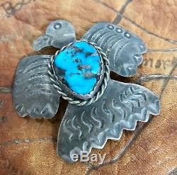 Vintage Native American Navajo Sterling Thunderbird Eagle Turquoise Pin AJC