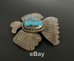 Vintage Native American Navajo Sterling Thunderbird Eagle Turquoise Pin AJC