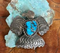 Vintage Native American Navajo Sterling Thunderbird Eagle Turquoise Pin AJC