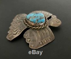 Vintage Native American Navajo Sterling Thunderbird Eagle Turquoise Pin AJC