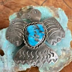 Vintage Native American Navajo Sterling Thunderbird Eagle Turquoise Pin AJC